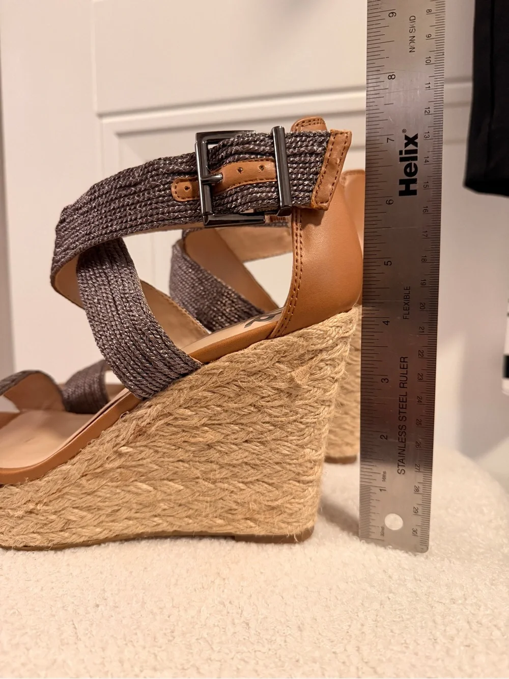 Fergalicious Wedge Espadrille Sandals with Metallic Gray Straps
